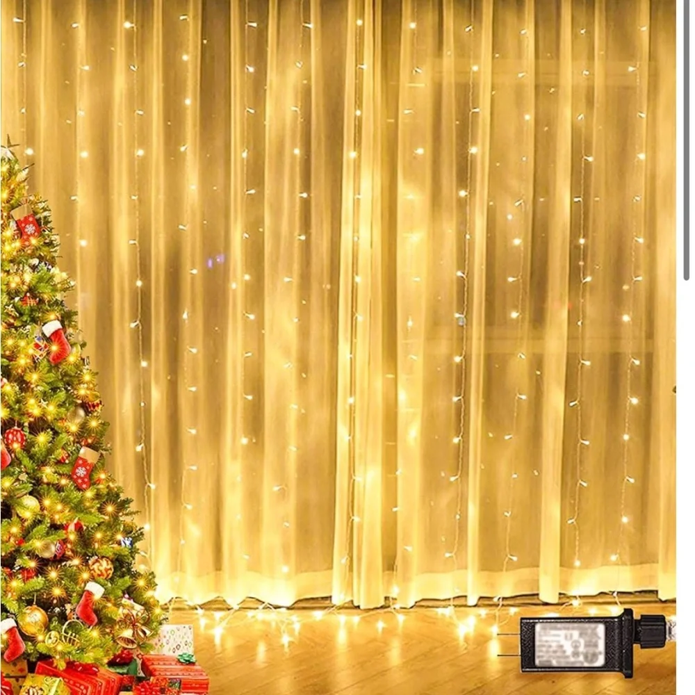 Twinkle Star 300 LED Window Curtain String Light Outdoor Indoor (Warm White)